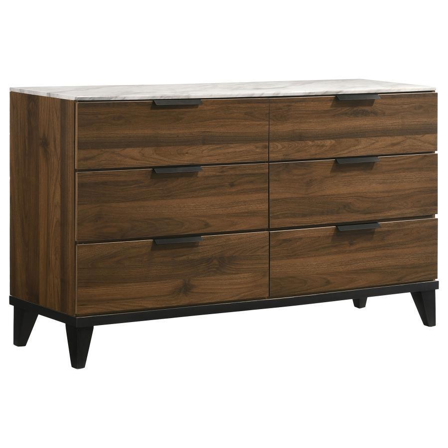 Mays 4-piece Upholstered Eastern King Bedroom Set Walnut Brown and Grey Coaster FredCo