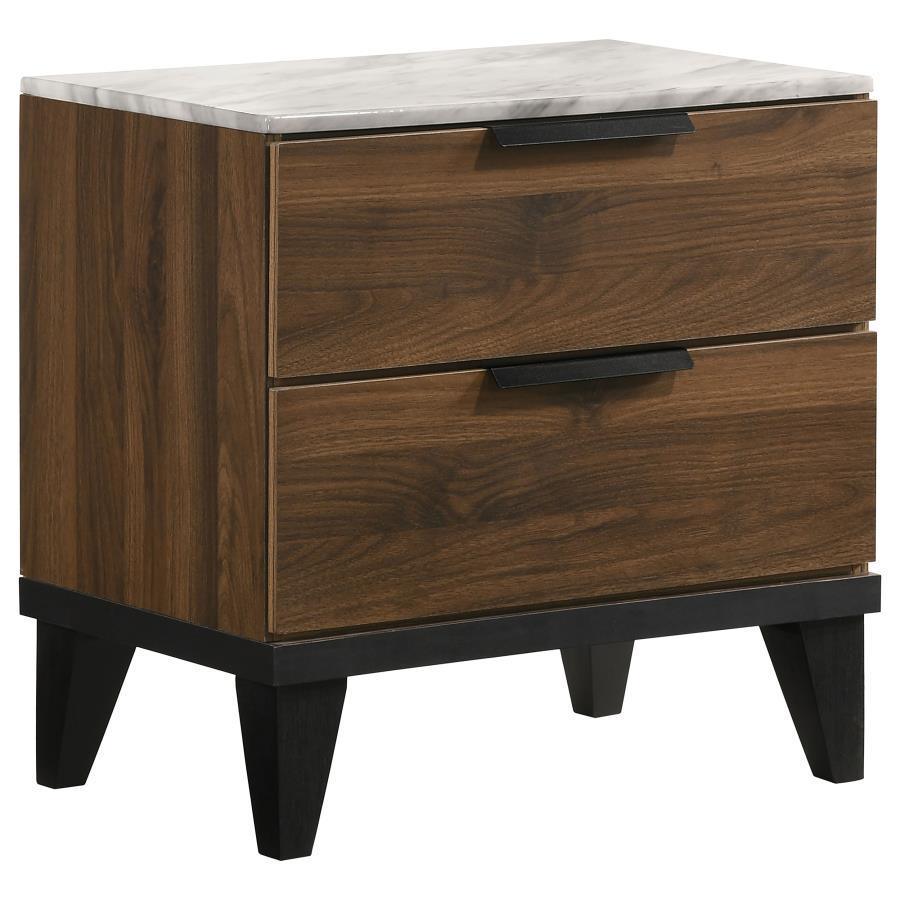 Mays 5-piece Upholstered Eastern King Bedroom Set Walnut Brown and Grey Coaster FredCo