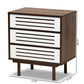 Meike Mid-Century Modern Two-Tone Walnut Brown and White Finished Wood 3-Drawer Nightstand FredCo