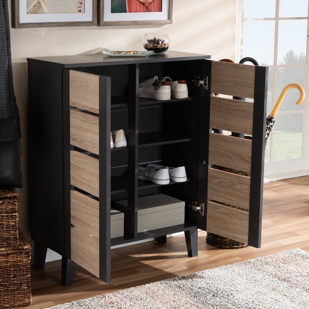 Melle Modern and Contemporary Two-Tone Oak Brown and Dark Gray 2-Door Wood Entryway Shoe Storage Cabinet FredCo