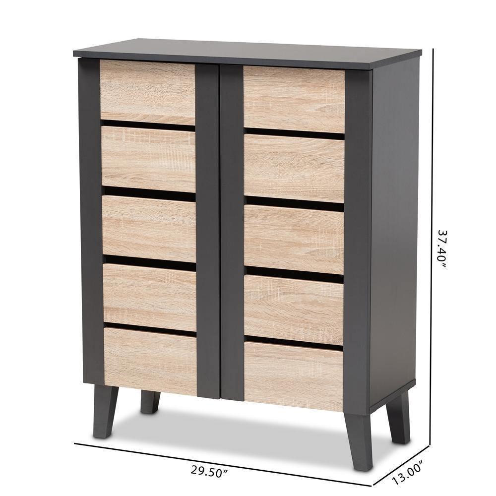 Melle Modern and Contemporary Two-Tone Oak Brown and Dark Gray 2-Door Wood Entryway Shoe Storage Cabinet FredCo