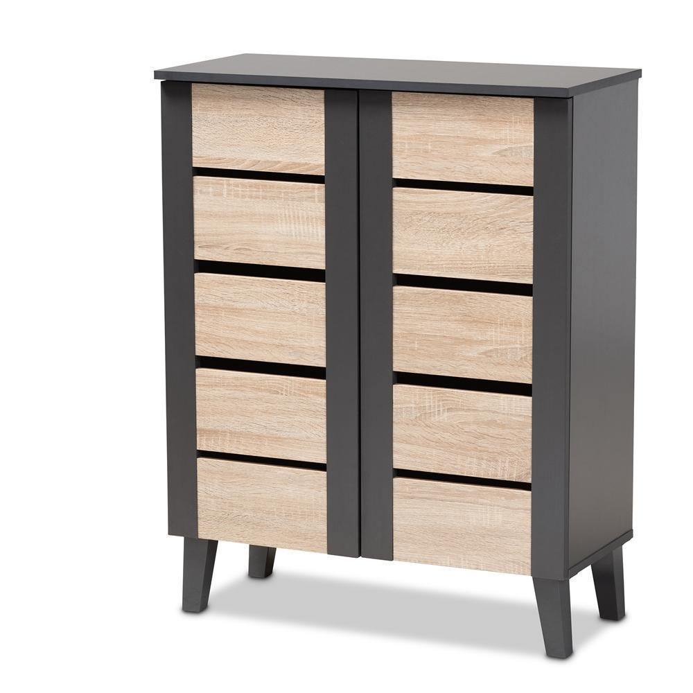 Melle Modern and Contemporary Two-Tone Oak Brown and Dark Gray 2-Door Wood Entryway Shoe Storage Cabinet FredCo