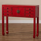 Melodie Classic and Antique Red Finished Wood Bronze Finished Accents 6-Drawer Console Table FredCo