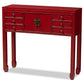 Melodie Classic and Antique Red Finished Wood Bronze Finished Accents 6-Drawer Console Table FredCo