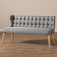 Melody Mid-Century Modern Grey Fabric and Natural Wood Finishing 3-Seater Settee Bench FredCo