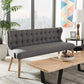 Melody Mid-Century Modern Grey Fabric and Natural Wood Finishing 3-Seater Settee Bench FredCo