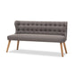 Melody Mid-Century Modern Grey Fabric and Natural Wood Finishing 3-Seater Settee Bench FredCo