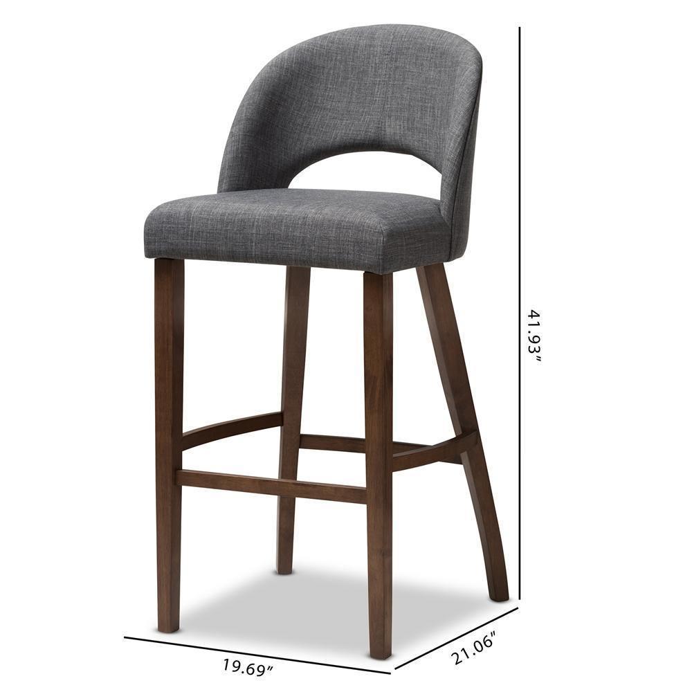 Melrose Mid-Century Modern Dark Grey Fabric Upholstered Walnut Finished Wood Bar Stool (Set of 2) FredCo