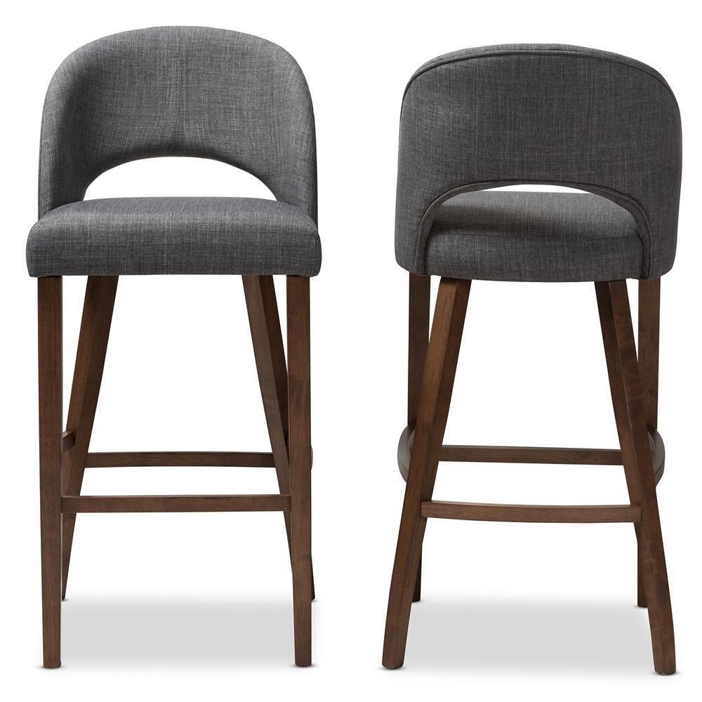 Melrose Mid-Century Modern Dark Grey Fabric Upholstered Walnut Finished Wood Bar Stool (Set of 2) FredCo