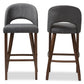 Melrose Mid-Century Modern Dark Grey Fabric Upholstered Walnut Finished Wood Bar Stool (Set of 2) FredCo