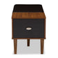 Merrick Mid-century Retro Modern 1-drawer 2-tone Oak and Dark Brown Wood Entryway Storage Cushioned Bench Shoe Rack Cabinet Organizer FredCo