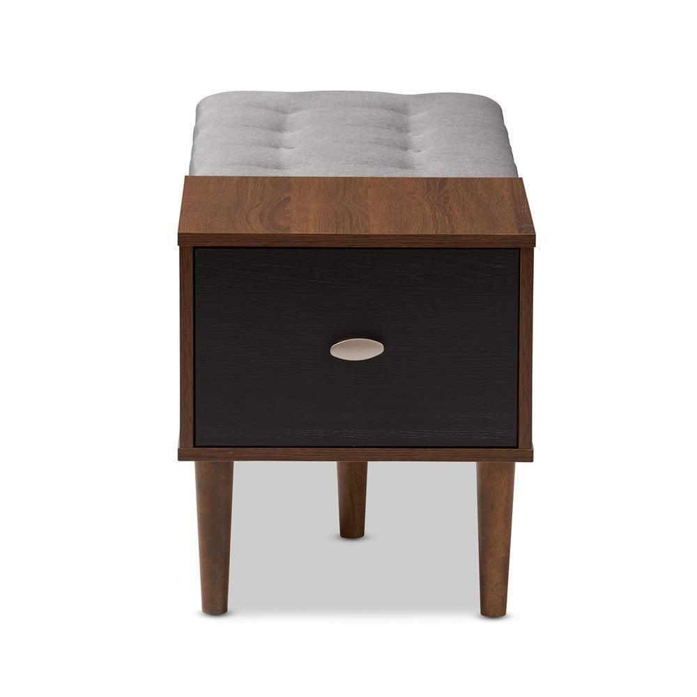 Merrick Mid-century Retro Modern 1-drawer Oak and Dark Brown Wood Entryway Storage Grey Bench Shoe Rack Cabinet FredCo