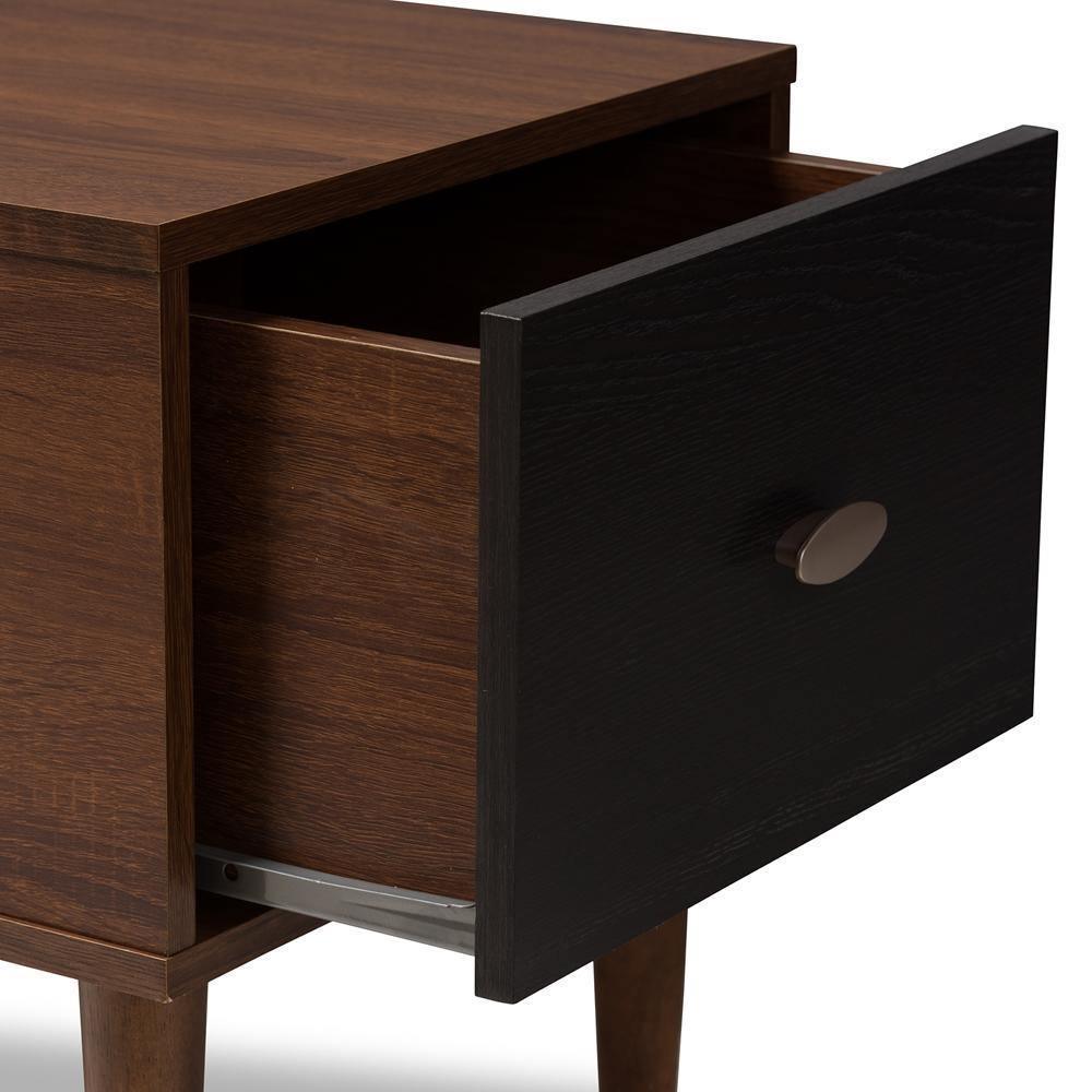 Merrick Mid-century Retro Modern 1-drawer Oak and Dark Brown Wood Entryway Storage Grey Bench Shoe Rack Cabinet FredCo