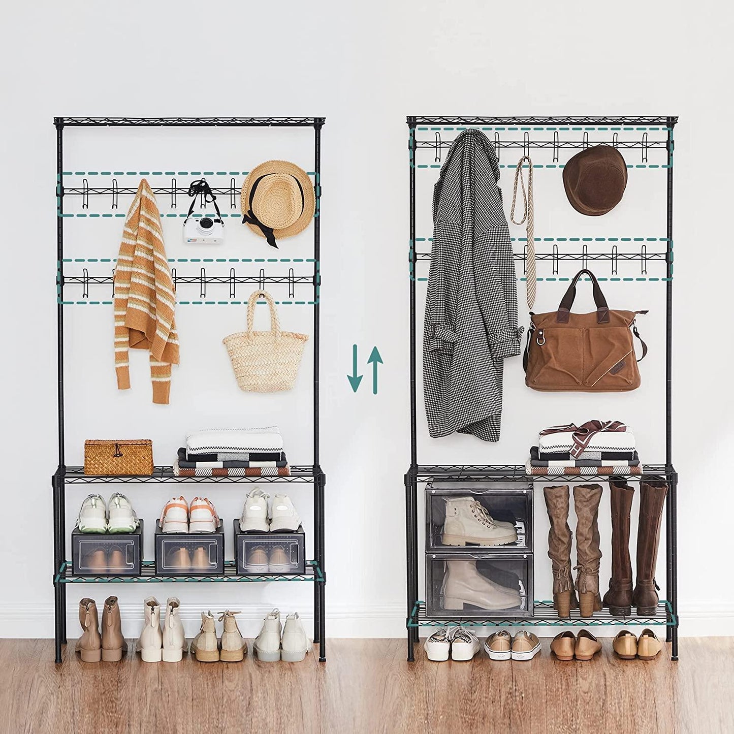 Metal Hall Tree with Shoe Rack, 8-Tier FredCo