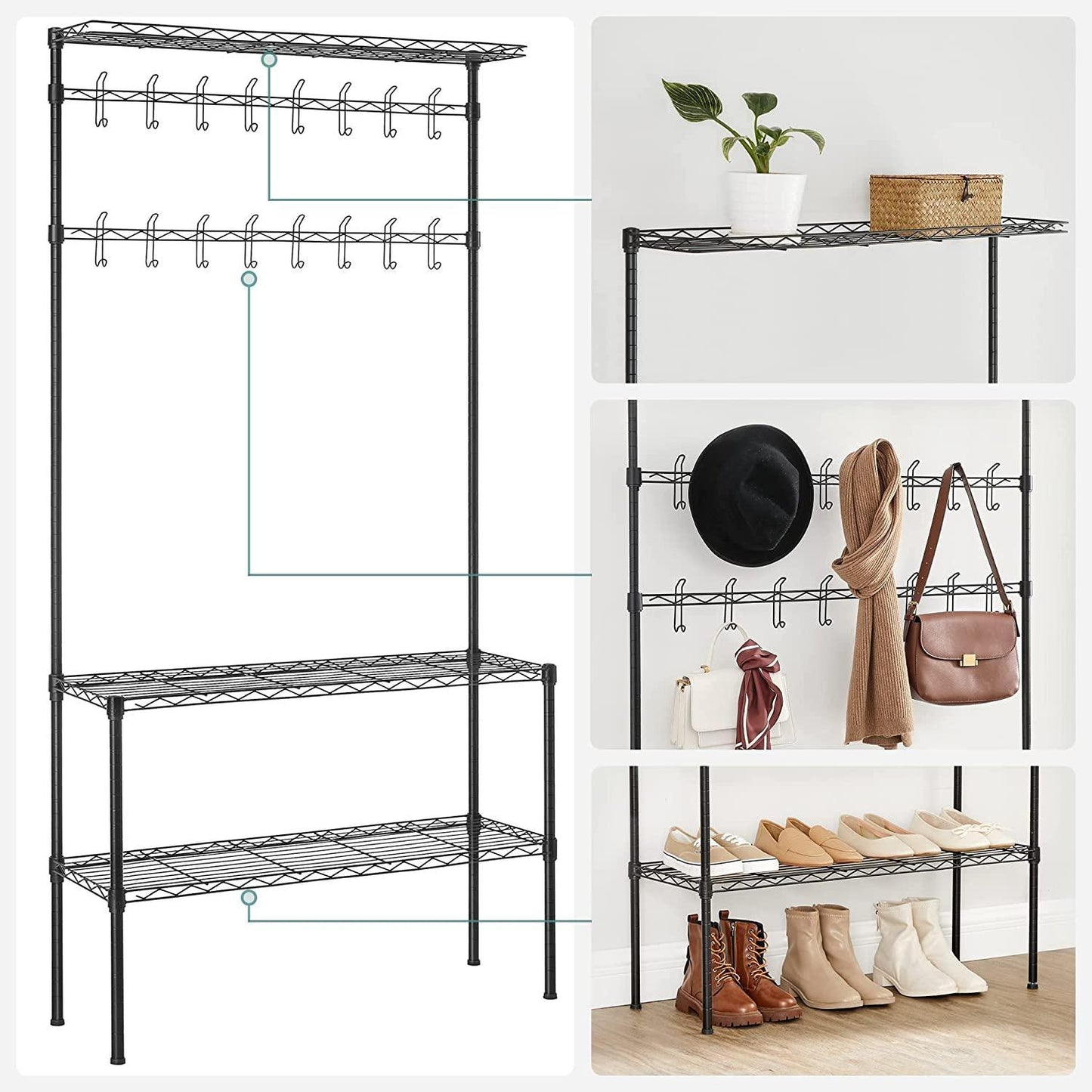 Metal Hall Tree with Shoe Rack, 8-Tier FredCo