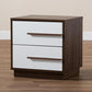 Mette Mid-Century Modern Two-Tone White and Walnut Finished 2-Drawer Wood Nightstand FredCo