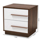 Mette Mid-Century Modern Two-Tone White and Walnut Finished 2-Drawer Wood Nightstand FredCo
