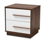 Mette Mid-Century Modern Two-Tone White and Walnut Finished 2-Drawer Wood Nightstand FredCo