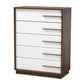 Mette Mid-Century Modern Two-Tone White and Walnut Finished 5-Drawer Wood Chest FredCo