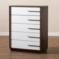 Mette Mid-Century Modern Two-Tone White and Walnut Finished 5-Drawer Wood Chest FredCo
