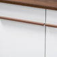 Mette Mid-Century Modern Two-Tone White and Walnut Finished 5-Shelf Wood Entryway Shoe Cabinet FredCo