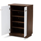 Mette Mid-Century Modern Two-Tone White and Walnut Finished 5-Shelf Wood Entryway Shoe Cabinet FredCo