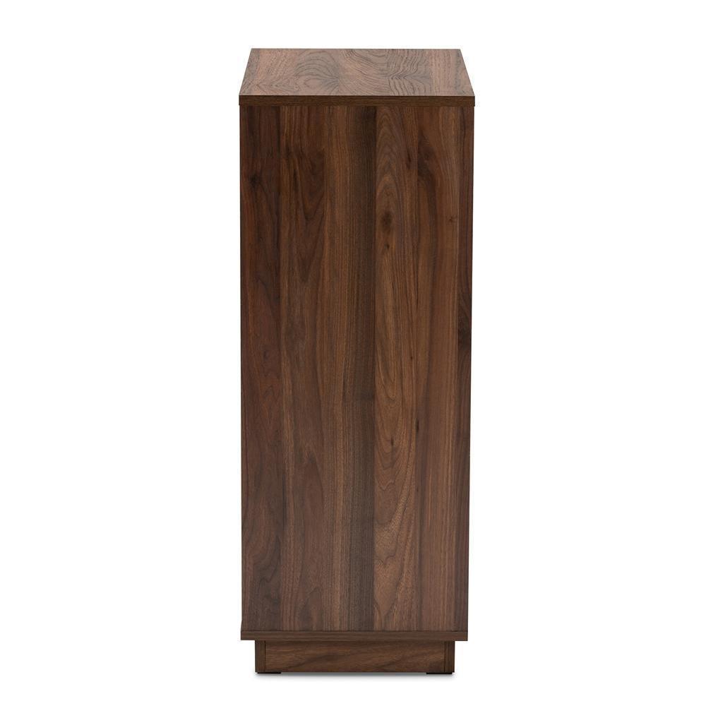Mette Mid-Century Modern Two-Tone White and Walnut Finished 5-Shelf Wood Entryway Shoe Cabinet FredCo