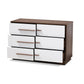 Mette Mid-Century Modern Two-Tone White and Walnut Finished 6-Drawer Wood Dresser FredCo