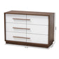 Mette Mid-Century Modern Two-Tone White and Walnut Finished 6-Drawer Wood Dresser FredCo