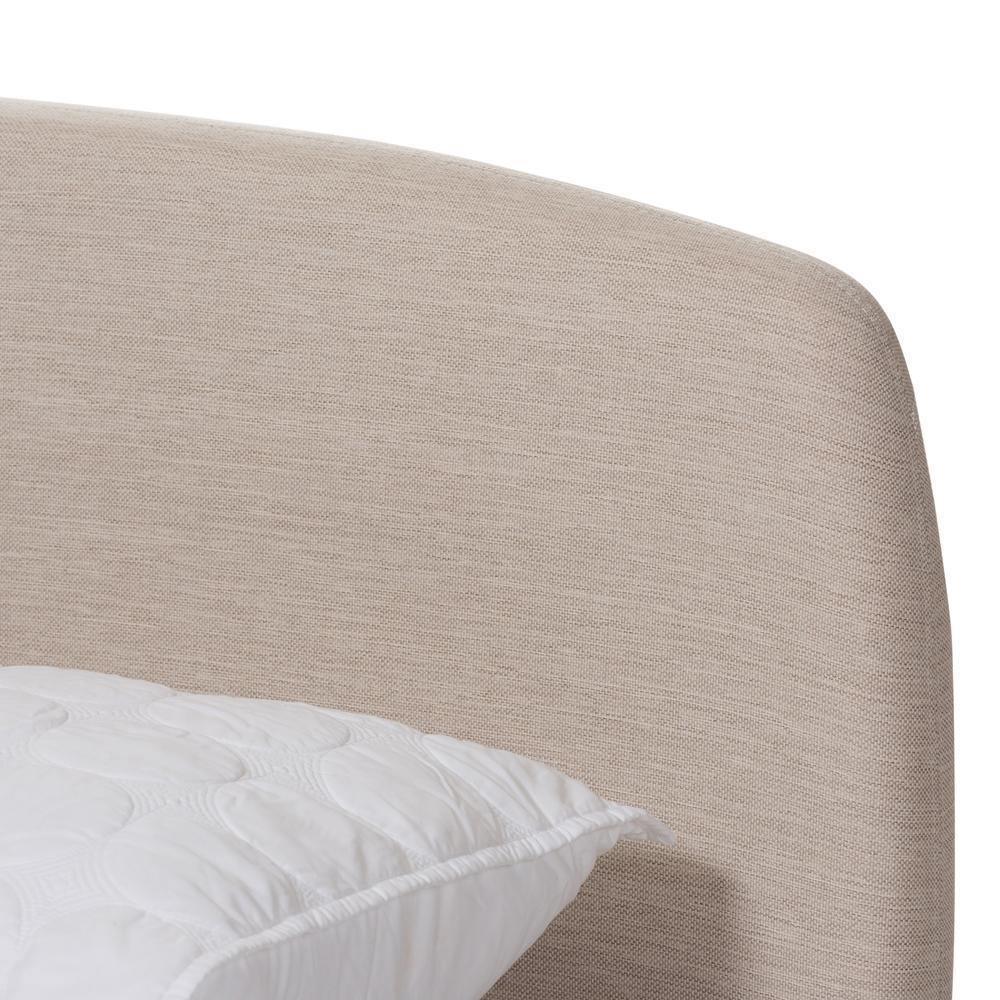 Mia Mid-Century Light Beige Fabric Upholstered King Size Platform Bed FredCo