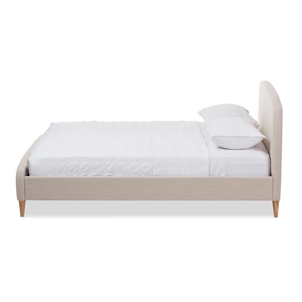 Mia Mid-Century Light Beige Fabric Upholstered Queen Size Platform Bed FredCo