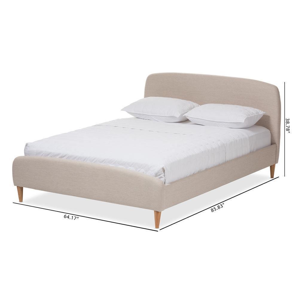 Mia Mid-Century Light Beige Fabric Upholstered Queen Size Platform Bed FredCo