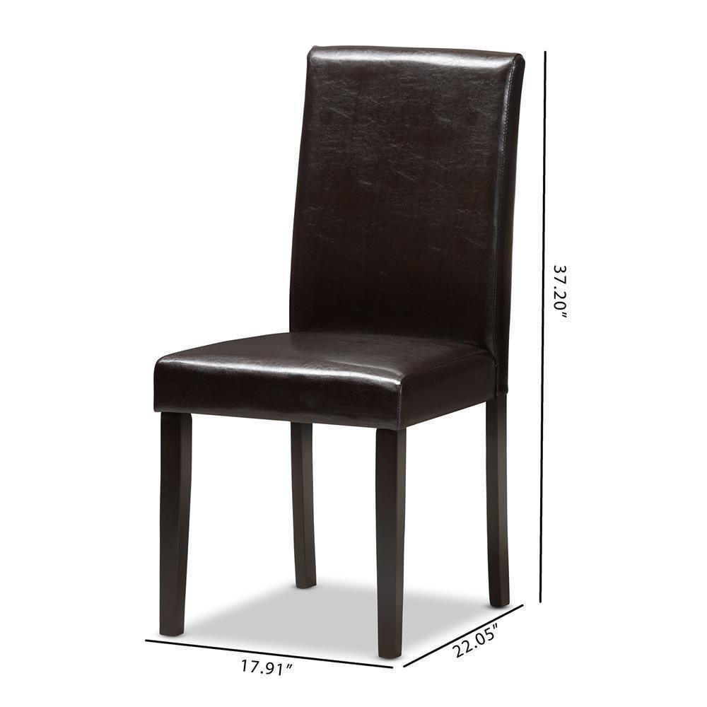 Mia Modern and Contemporary Dark Brown Faux Leather Upholstered Dining Chair Set of 2 FredCo