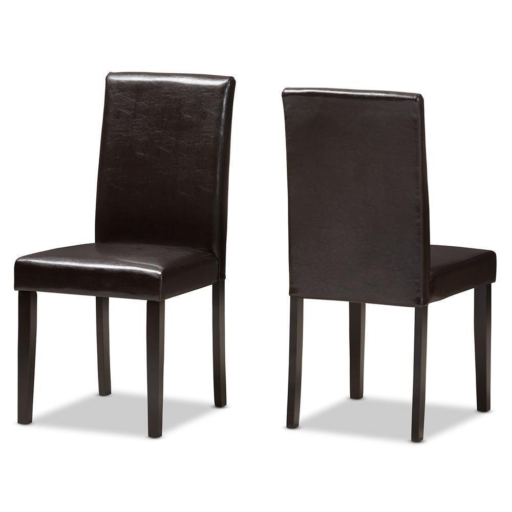 Mia Modern and Contemporary Dark Brown Faux Leather Upholstered Dining Chair Set of 2 FredCo
