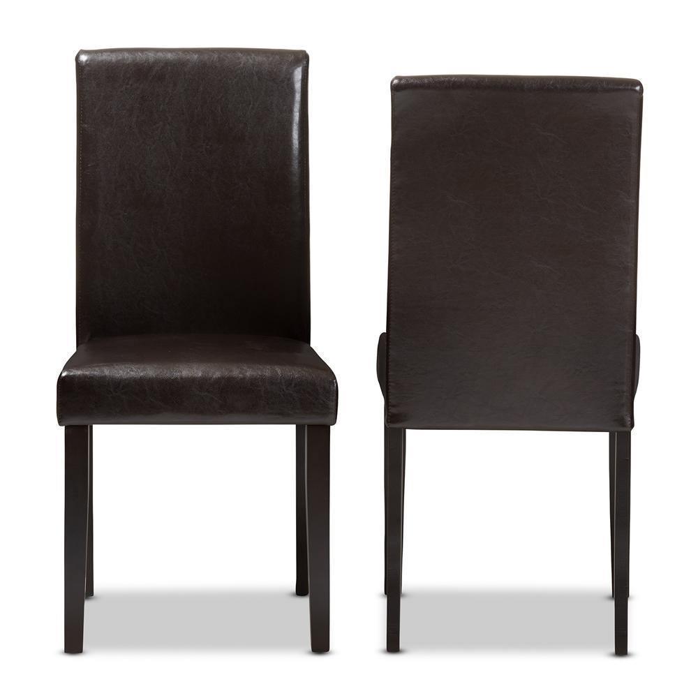 Mia Modern and Contemporary Dark Brown Faux Leather Upholstered Dining Chair Set of 2 FredCo