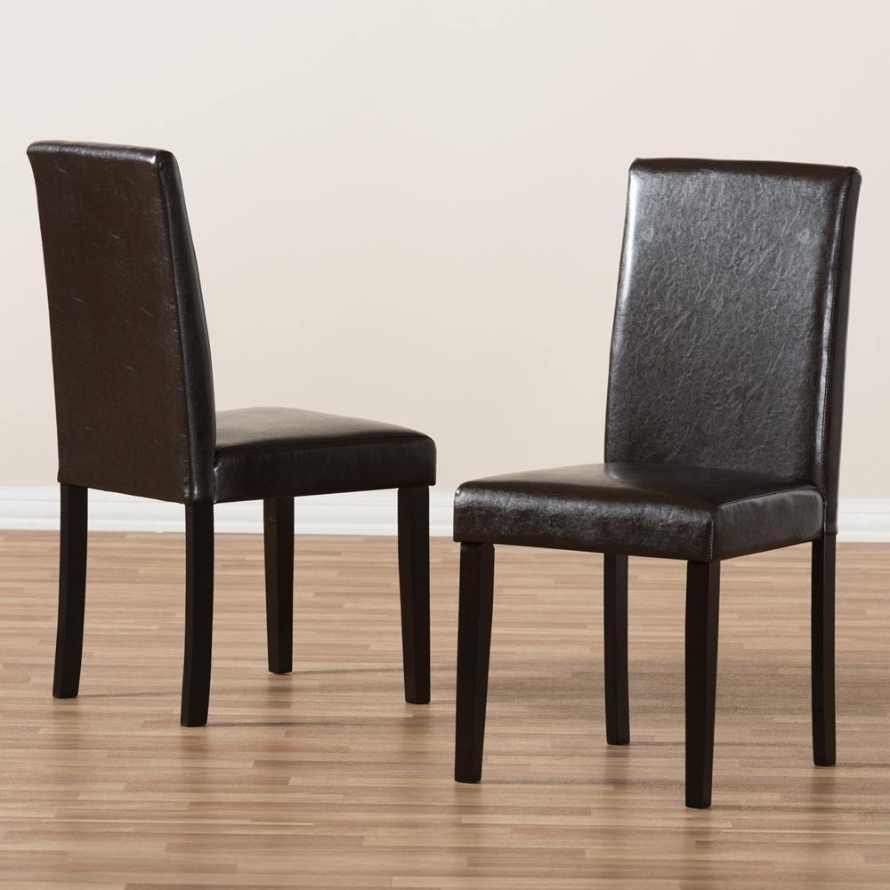 Mia Modern and Contemporary Dark Brown Faux Leather Upholstered Dining Chair Set of 2 FredCo
