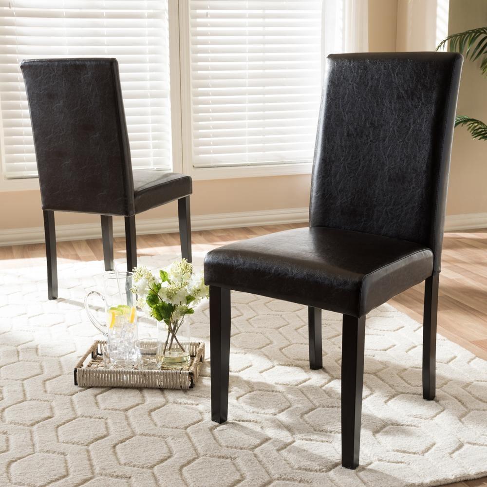 Mia Modern and Contemporary Dark Brown Faux Leather Upholstered Dining Chair Set of 2 FredCo