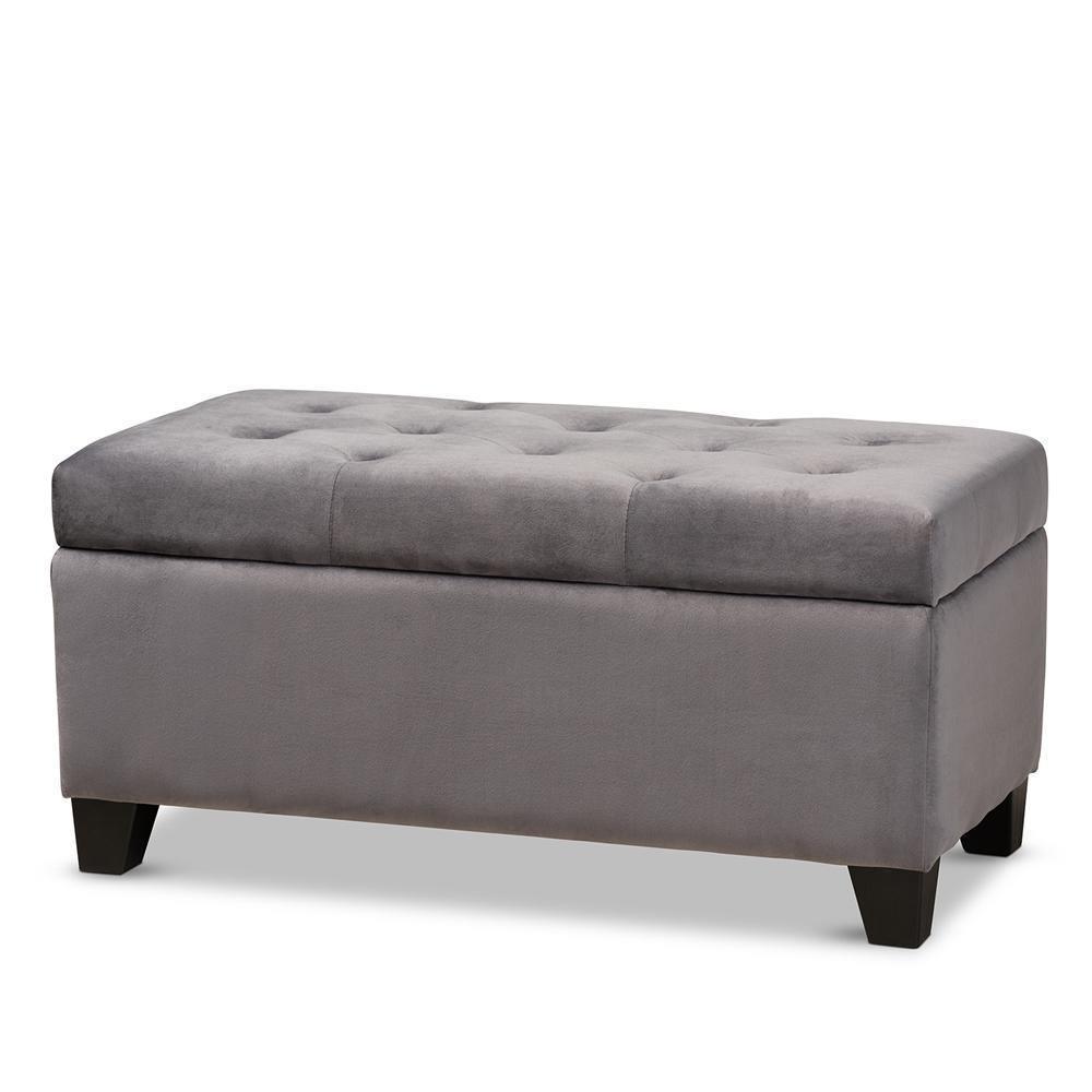 Michaela Modern and Contemporary Grey Velvet Fabric Upholstered Storage Ottoman FredCo