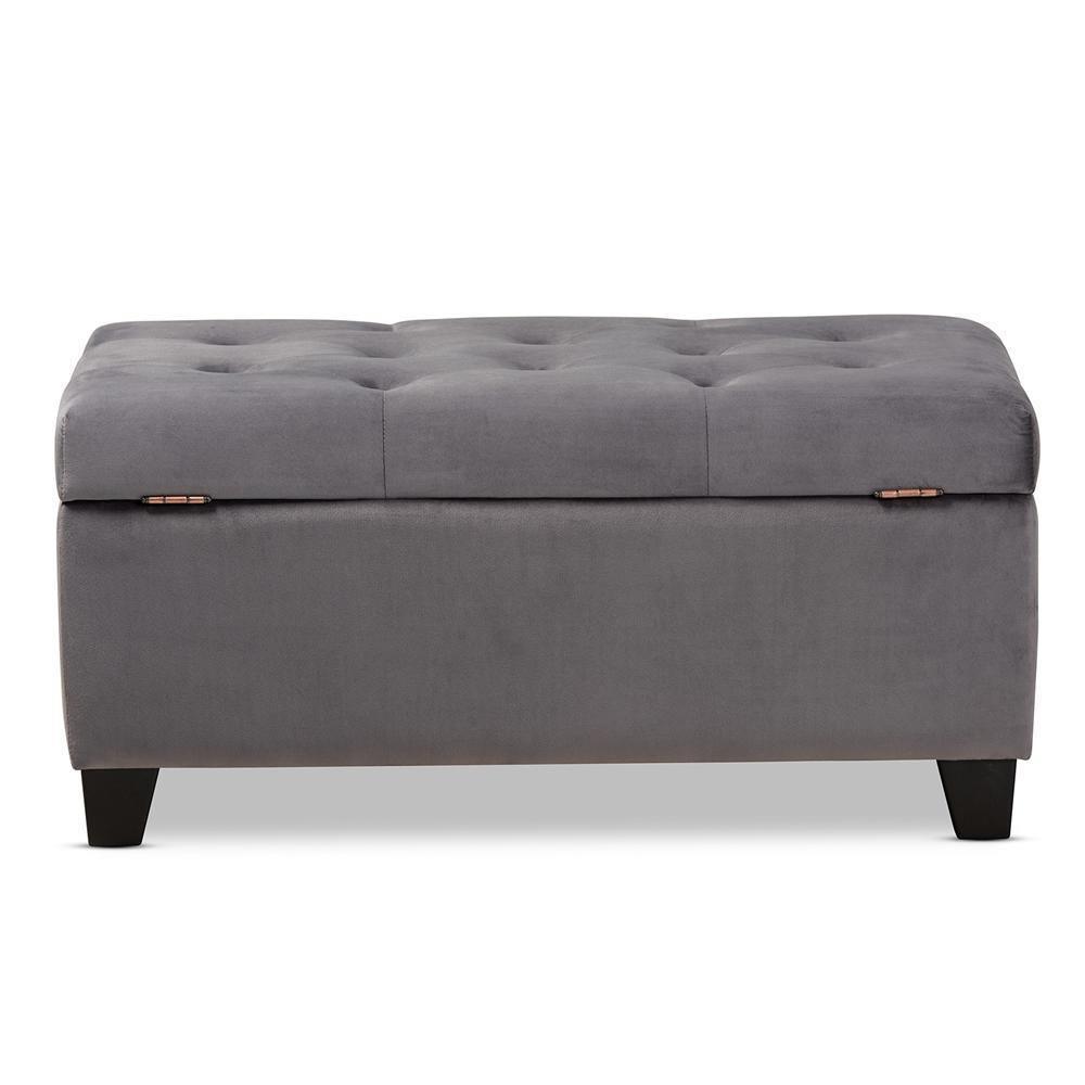 Michaela Modern and Contemporary Grey Velvet Fabric Upholstered Storage Ottoman FredCo