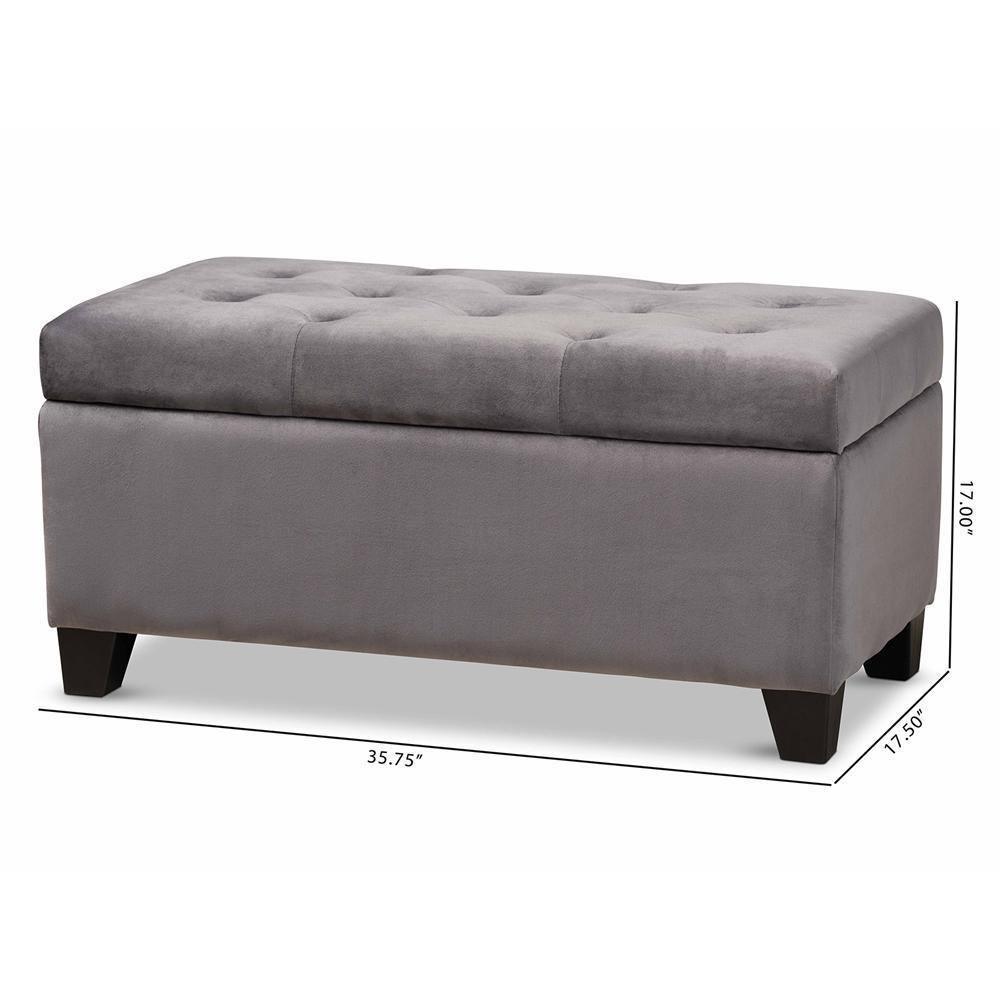 Michaela Modern and Contemporary Grey Velvet Fabric Upholstered Storage Ottoman FredCo