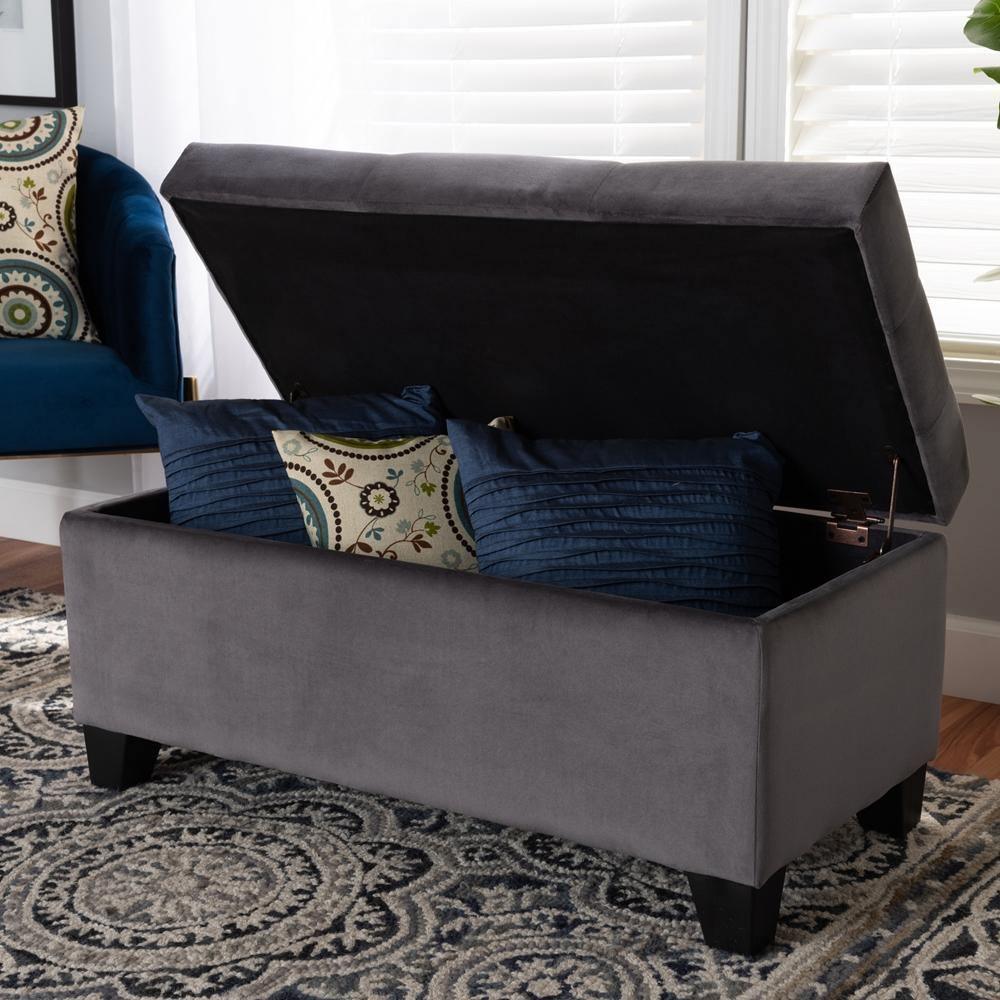 Michaela Modern and Contemporary Grey Velvet Fabric Upholstered Storage Ottoman FredCo