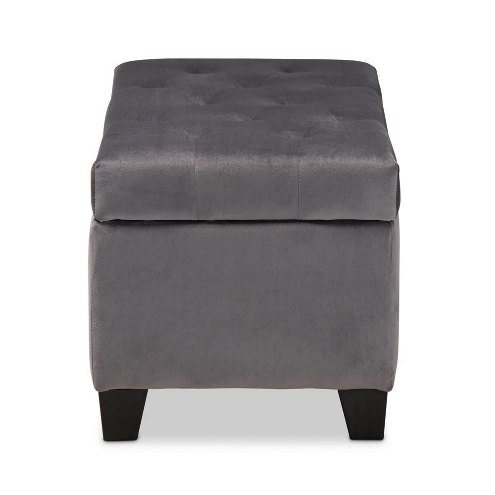 Michaela Modern and Contemporary Grey Velvet Fabric Upholstered Storage Ottoman FredCo
