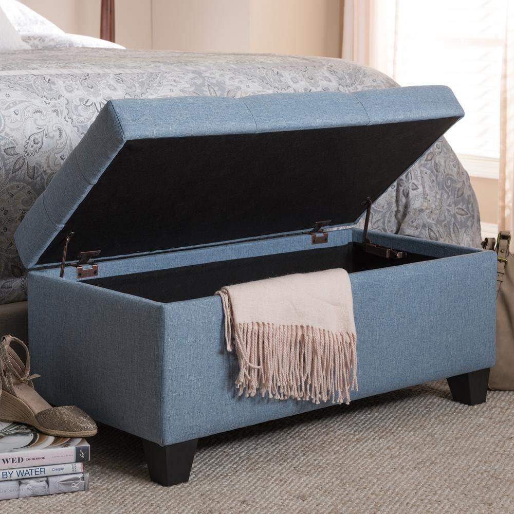 Michaela Modern and Contemporary Light Blue Fabric Upholstered Storage Ottoman FredCo
