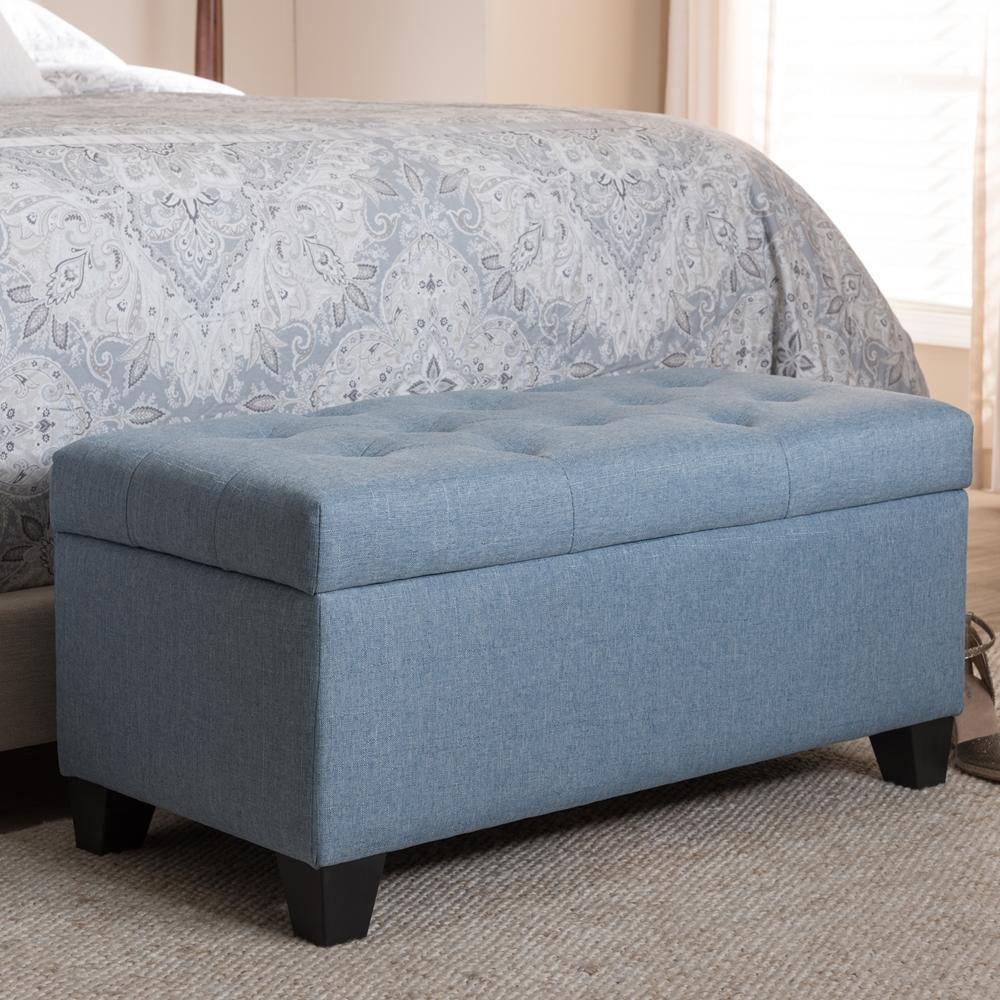 Michaela Modern and Contemporary Light Blue Fabric Upholstered Storage Ottoman FredCo