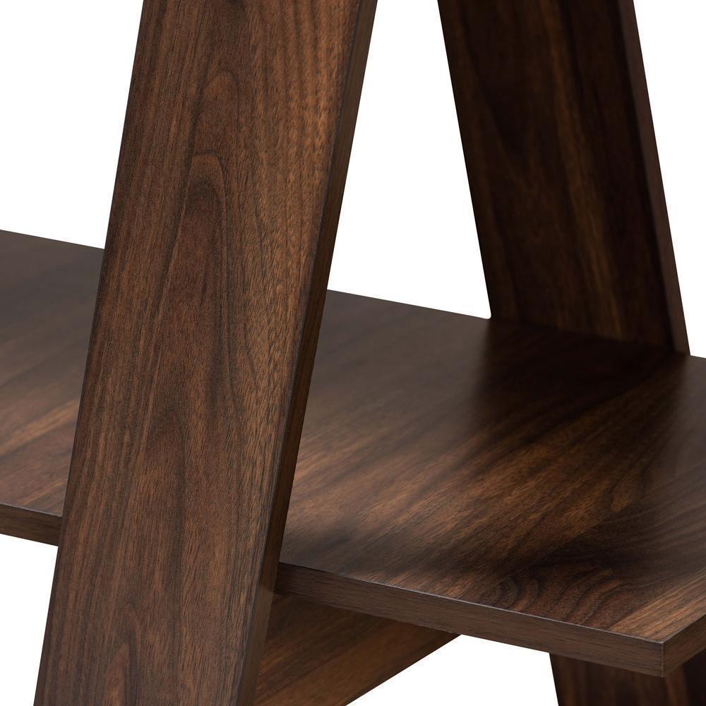 Michio Modern and Contemporary Walnut Brown Finished 5-Tier Wood Geometric Living Room Display Shelf FredCo