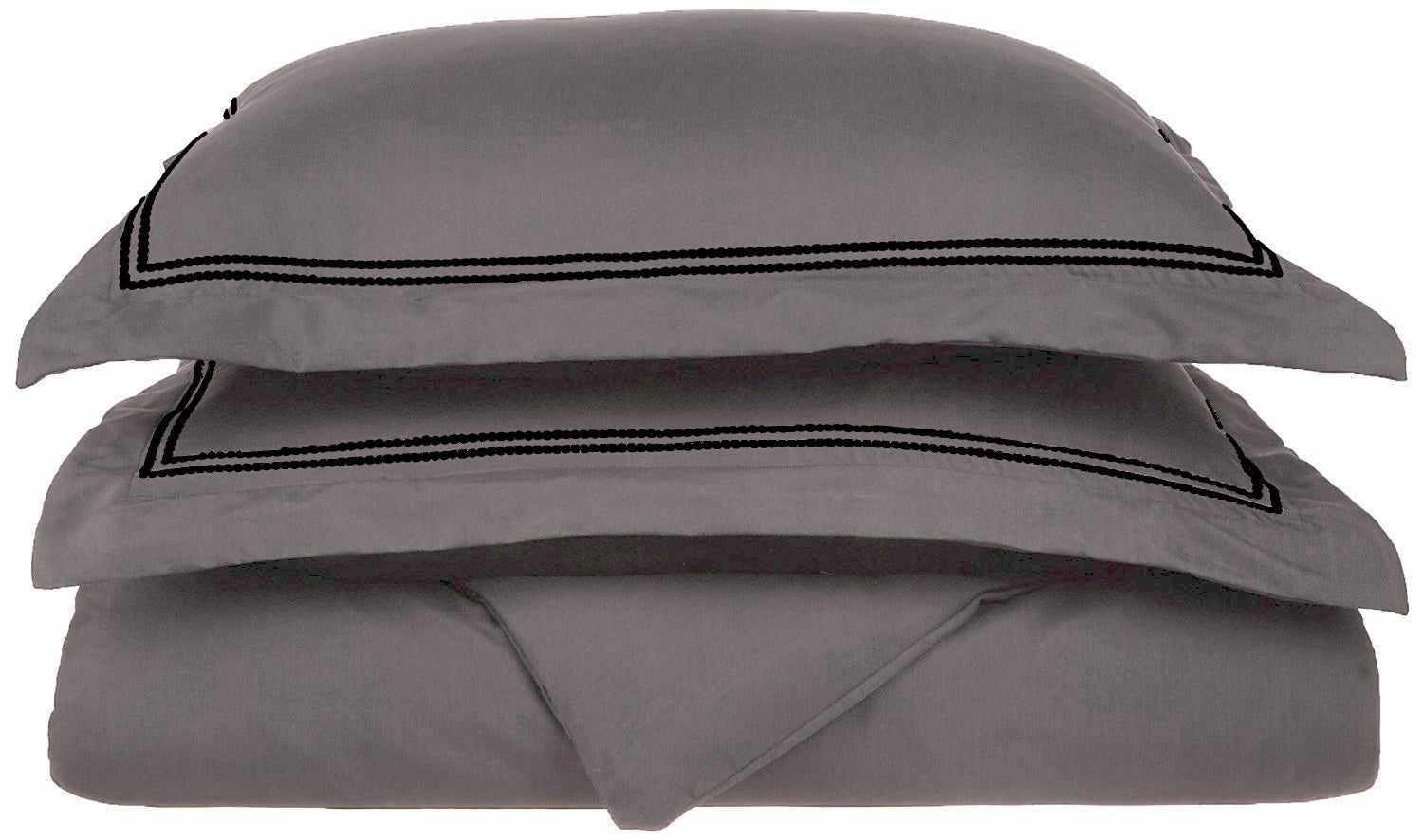Microfiber Wrinkle-Resistant 2-line Embroidered Duvet Cover Pillow Sham Set FredCo