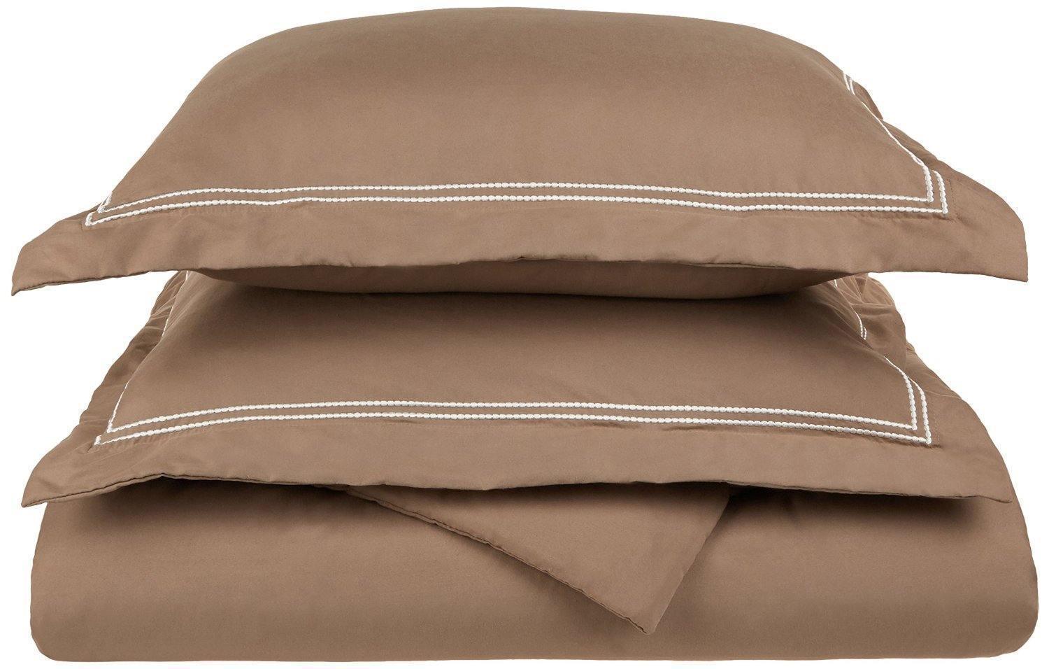Microfiber Wrinkle-Resistant 2-line Embroidered Duvet Cover Pillow Sham Set FredCo