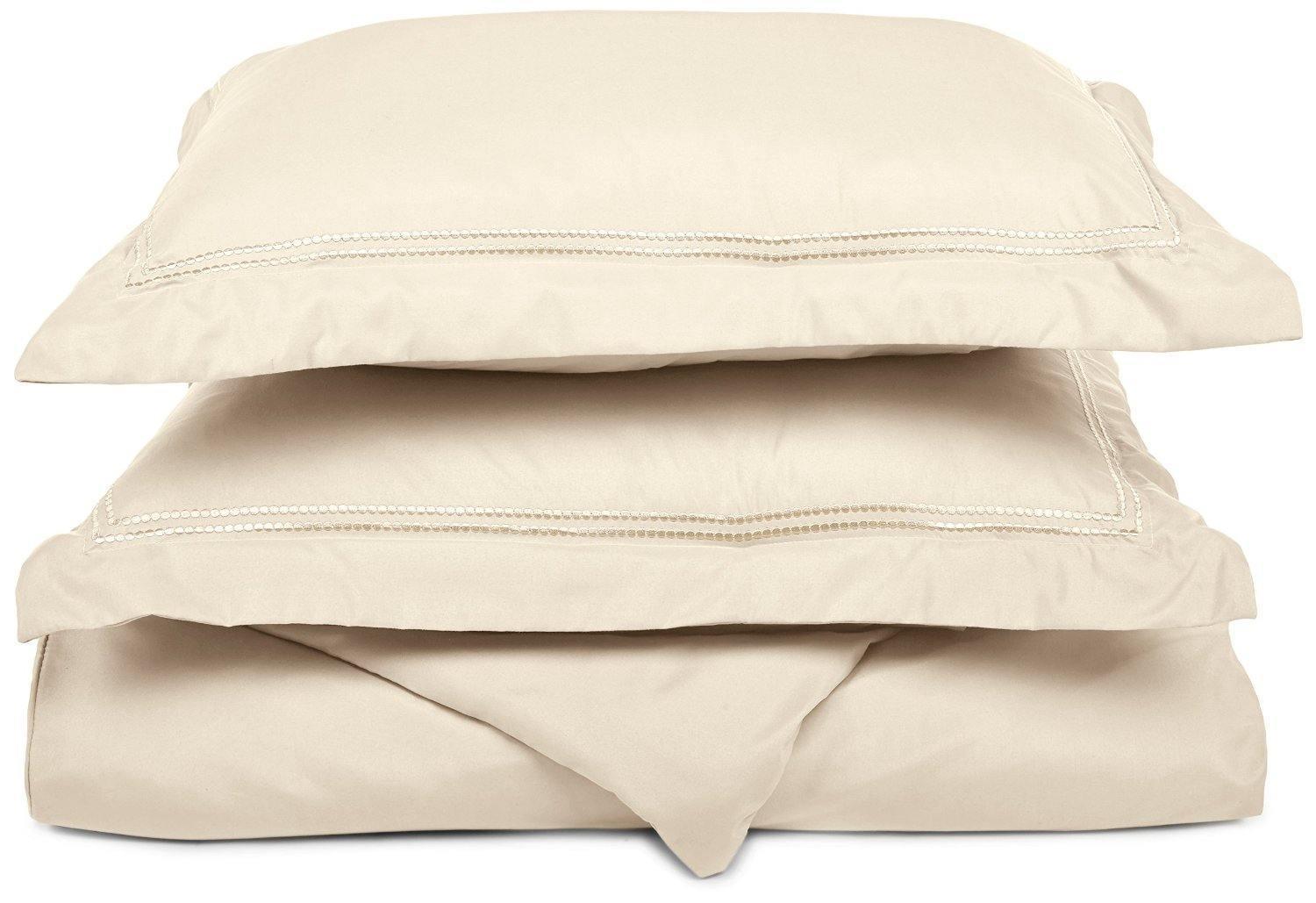 Microfiber Wrinkle-Resistant 2-line Embroidered Duvet Cover Pillow Sham Set FredCo