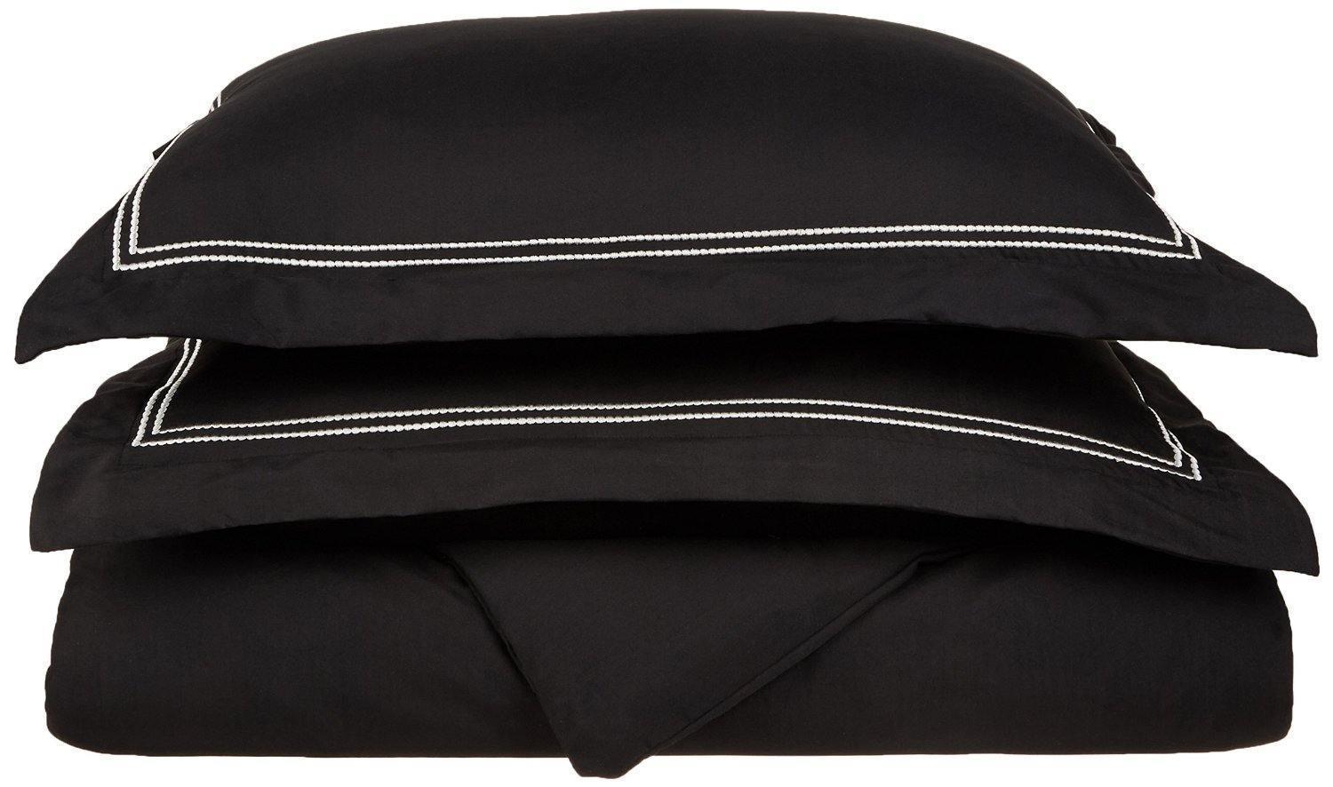 Microfiber Wrinkle-Resistant 2-line Embroidered Duvet Cover Pillow Sham Set FredCo