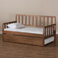 Midori Modern and Contemporary Transitional Walnut Brown Finished Wood Twin Size Daybed with Roll-Out Trundle Bed FredCo